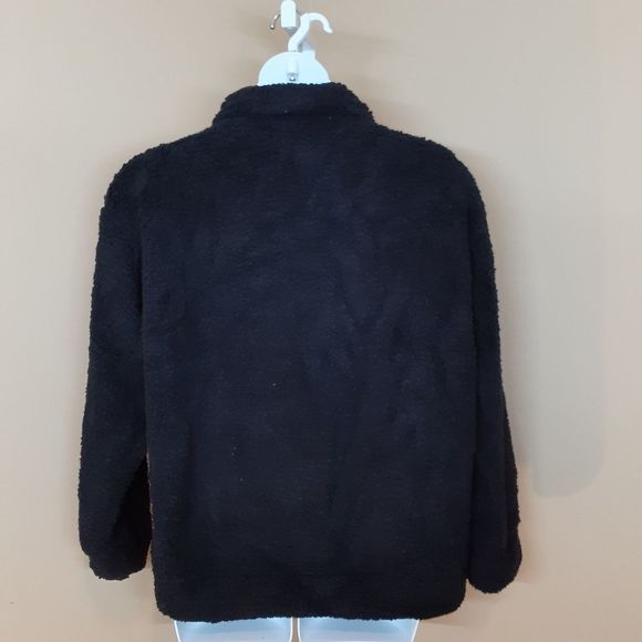 Black Sherpa Zip Up Fleece Teddy Jacket Shacket XL NWOT - Picture 4 of 6